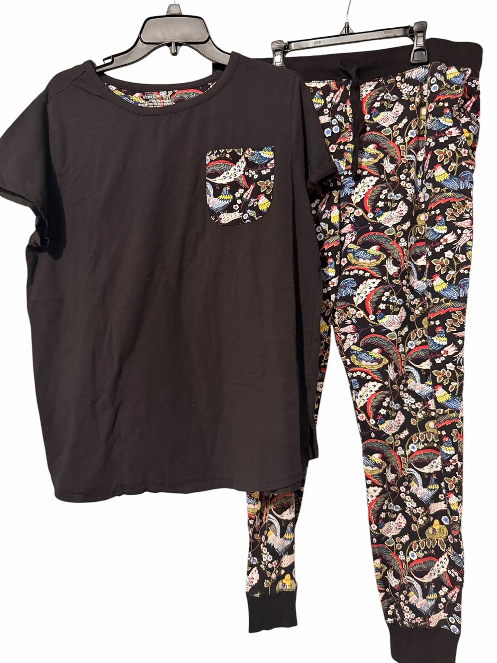 Vera Bradley Black Pajama Set with Multicolor Floral Pocket & Pants